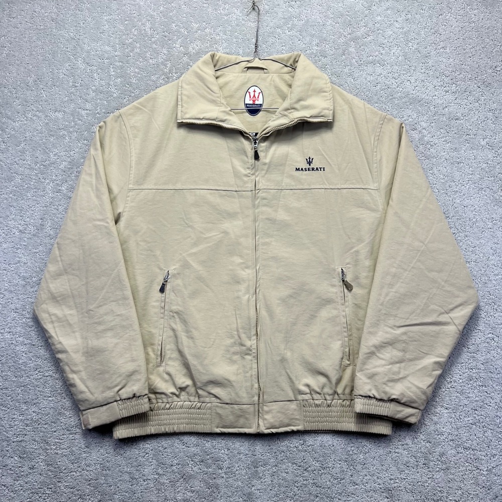 VINTAGE Maserati Jacket Mens XL Tan  Harrington Bomber Quilt Lined Made in Italy